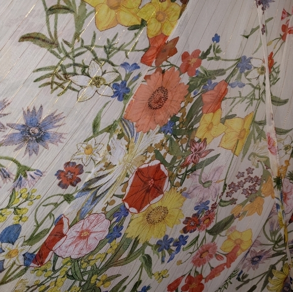 Zara Basic Sleeveless Floral Sheer Lined Midi Dress V neck Gold Shimmer Streaks - Picture 3 of 11